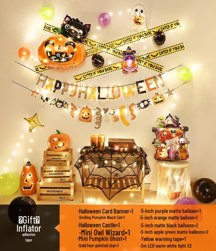 Halloween Theme Balloons and Pumpkin Lanterns for Indoor Decoration and Wall Scene Layout