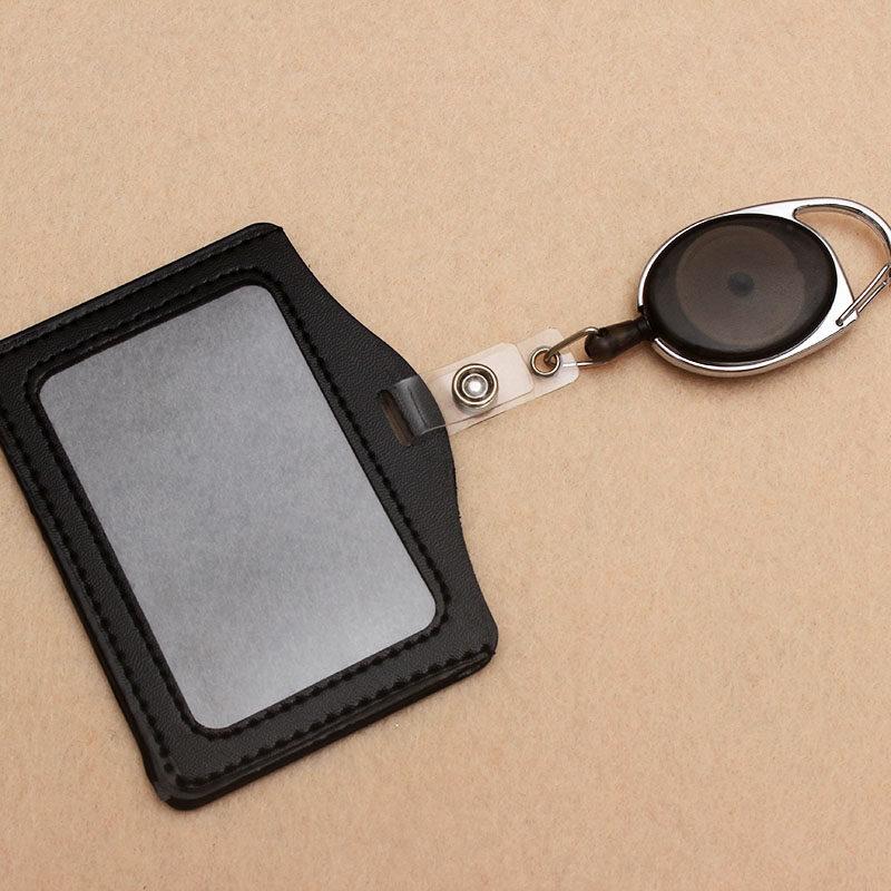 NEW Black Retractable Pull Badge Reel ABS Plastic Scalable Student Nurse Exhibition Genuine Leather Business Card Badge Holder ID Name Case Supplies