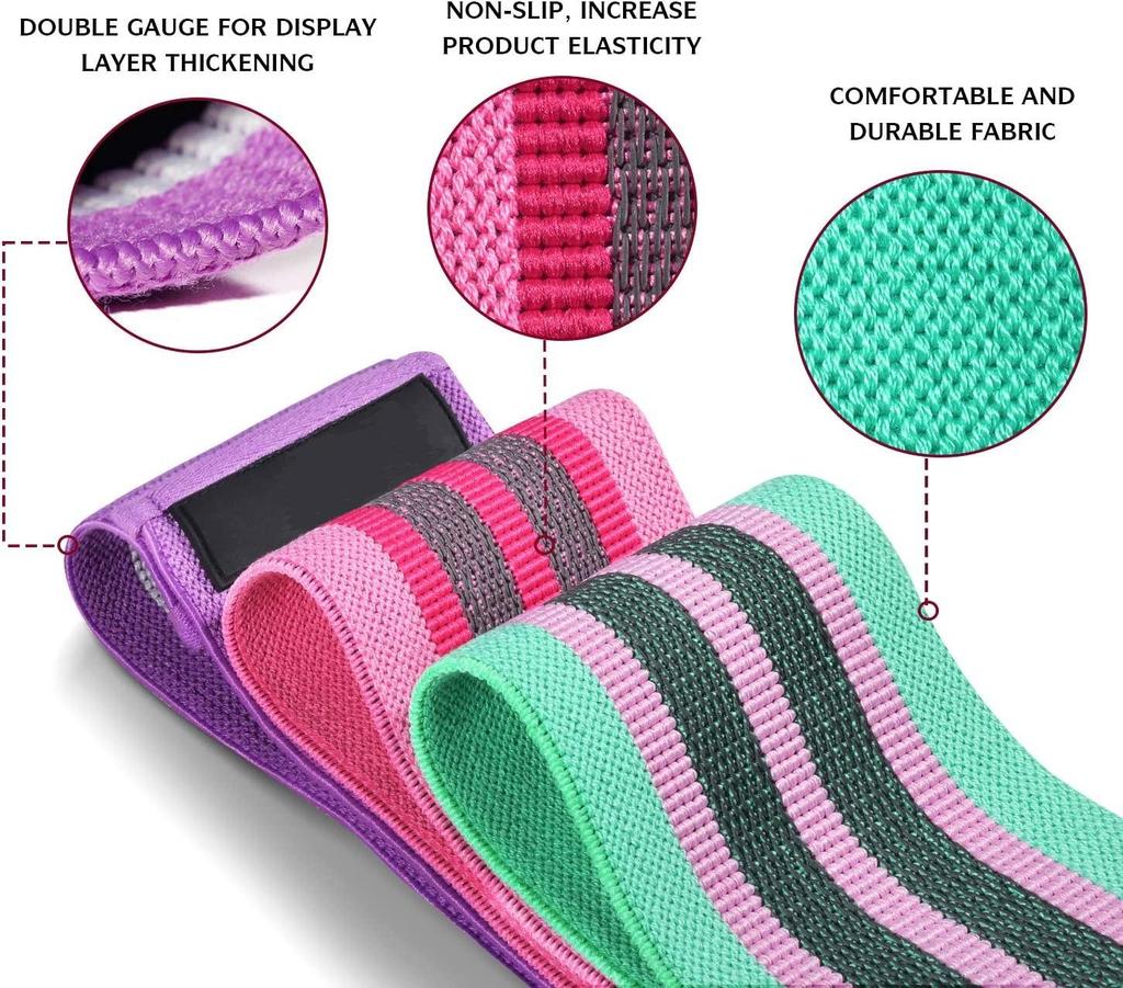Motståndsträningsband med halkfri design för höfter och glutes, 3 nivåer träningsband för kvinnor och män, Booty Band för hemmaträning, yoga, pilates