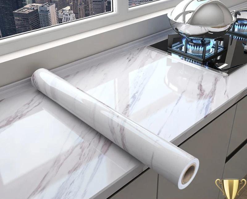 80cm Self-adhesive Kitchen Cabinets Wallpaper Rolls for Walls PVC Waterproof Marble Wall Stickers Vinyl Contact Paper Home Decor