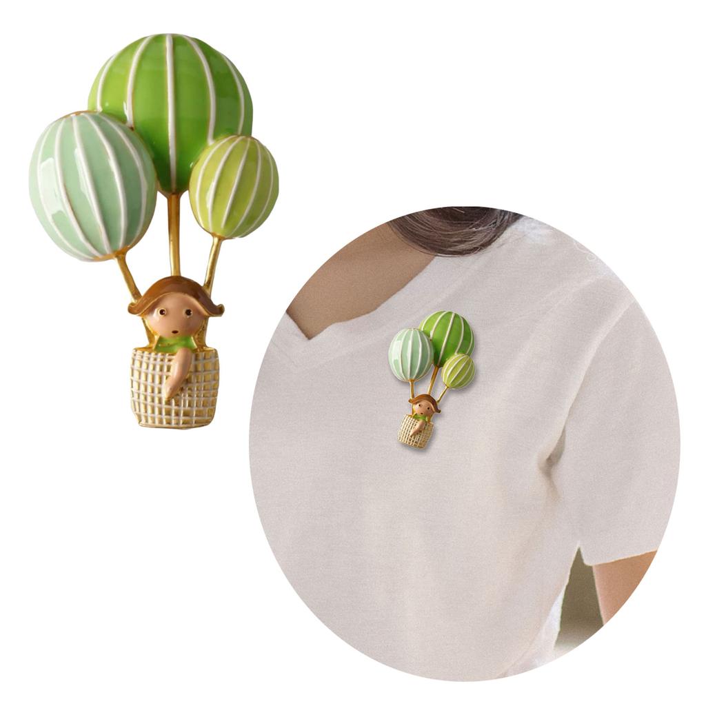 Cartoon Hot Air Balloon Brooch With Little Girl Lightweight Alloy Pin Decorative Accessories For Jackets Bags Hats