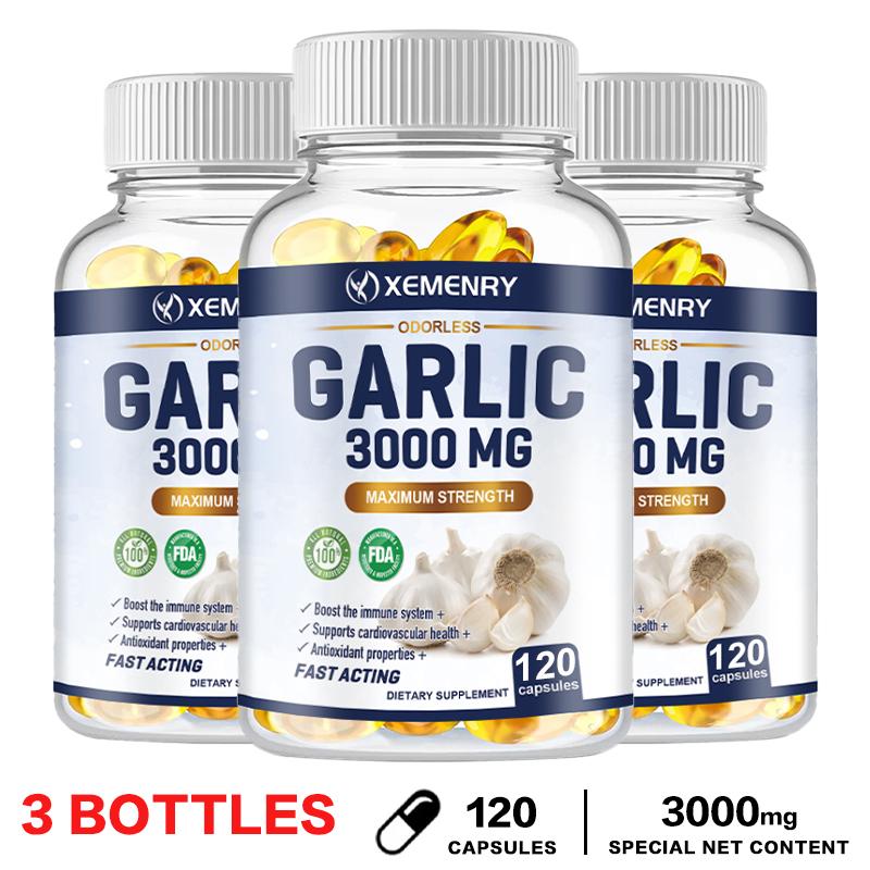 XEMENRY Capsule d'Aglio Inodori - Estratto d'Aglio da 3000mg - Sistema Immunitario e Salute Cardiovascolare