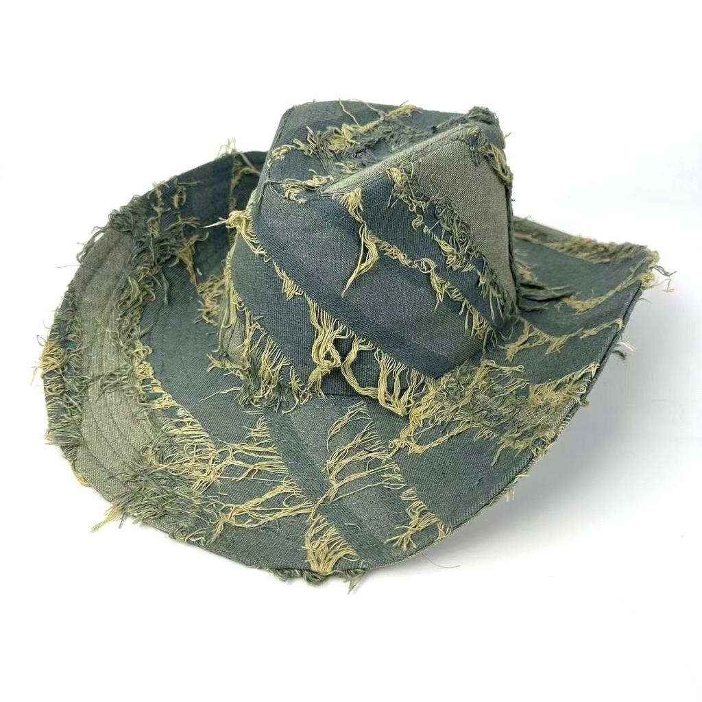 New western cowboy hat European and American old fringed jazz hat farm sun protection and UV protection knight hat
