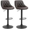 Set of 2 Adjustable Bar Stools with Backrest and Footrest, Metal Base and Faux Leather Seat, 46x48x83-104 Cm, Brown and Black