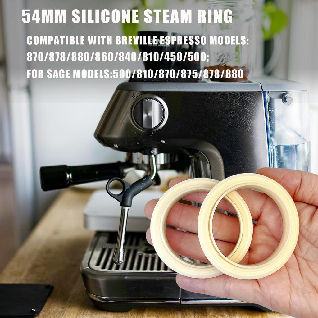 2PCS 54mm Silicone Steam Ring for Breville Espresso Machine 878/870/860/880/810/840/450/500 and Sage 880/878/875/870/810/500, BPA-Free Grouphead