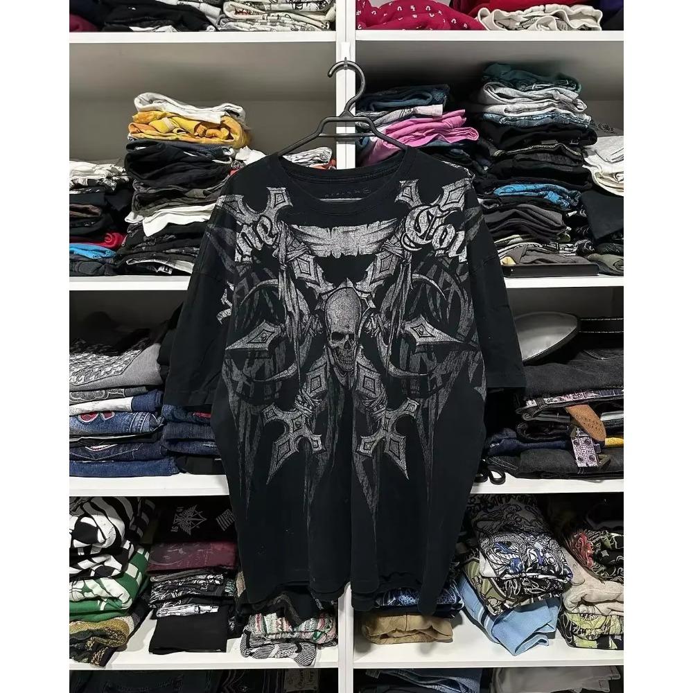 Summer Fashionable Trend Skull Graphic Men's Vintage Streetwear Round Neck T-shirt Outdoor Casual Plus Size Tees Top Women Clothing
