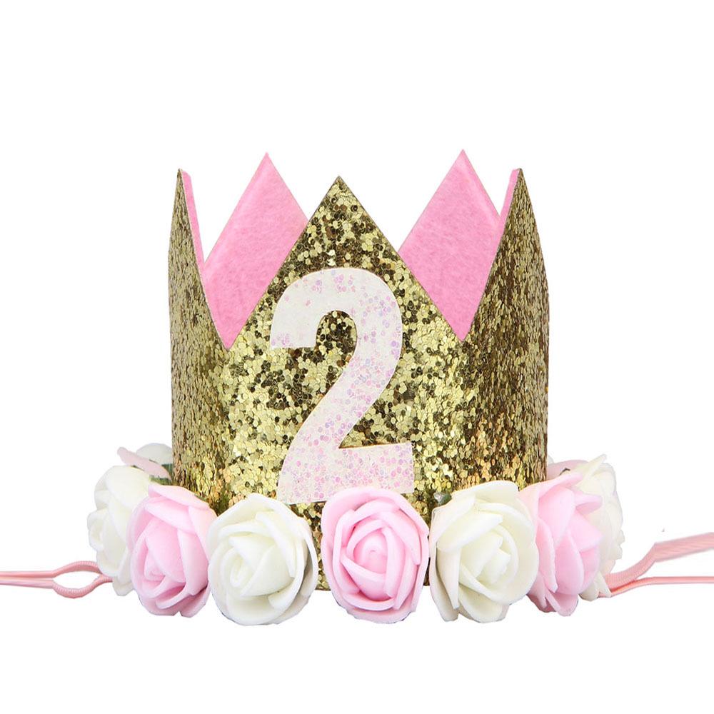 Cross-Border 1st Birthday Crown Headband: Princess Gold & Pink Party Accessory for Girls