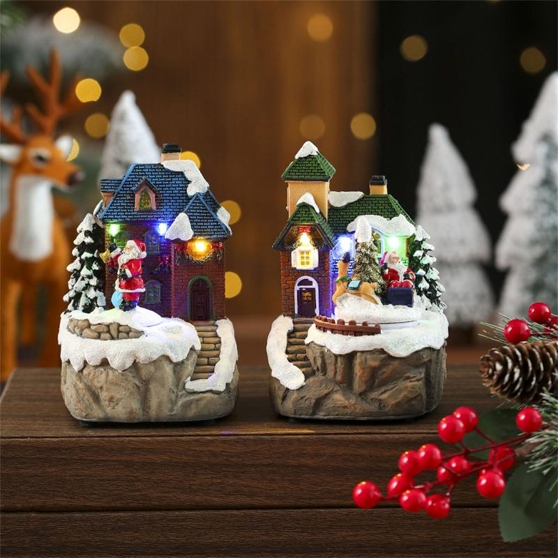 Lighted Christmas Cabin Music Box Rotating Santa Music Box With LED Light For Men Women Kid Birthday Christmas Present