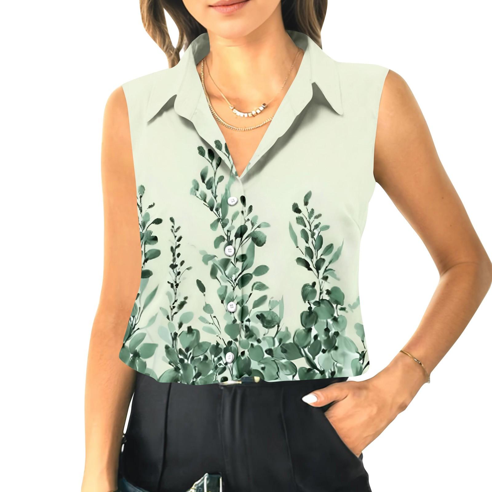 

Женский летний свободный топ без рукавов с воротником-стойкой S