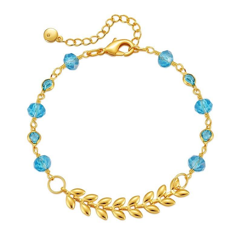 Wheat Ear Chain Blue Crystal 18k Gold Plated Fashion Women Bracelet Jewelry