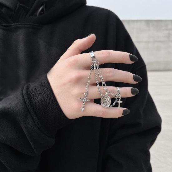 Double Chain Finger Ring, Adjustable Ring for Women Men, Street Style Stacking Design Ring, Dark Aesthetic Layered Ring