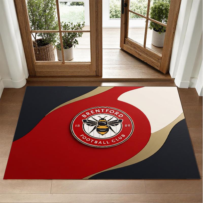 Brentford Football Design Crystal Velvet Rug Soft Decorative Mat for Bedroom Entrance