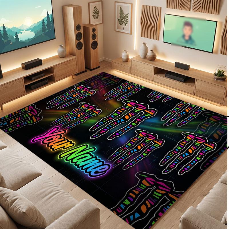 Tappeto in Cristallo Vellutato Personalizzato Monster Energy, Tappeto Morbido Antiscivolo con Testo Nome Personalizzato per Soggiorno Camera da Letto