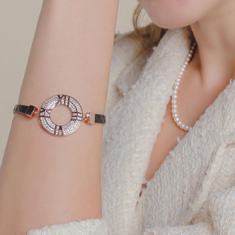 

J.Lauren Circle Rose Gold Cubic Leather Bracelet B0968 brown