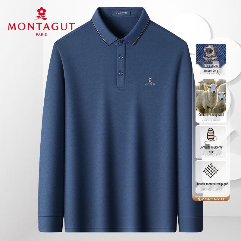 MONTAGUT Men s Wool & Silk Blend Jacquard Long Sleeve Polo Shirt 52