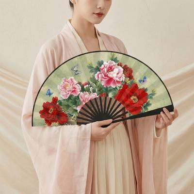 Chinese Style Folding Handheld Fan Handmade Flower Pattern Hand Fans Exquisite Silk Cloth Dance Fan Home Decoration