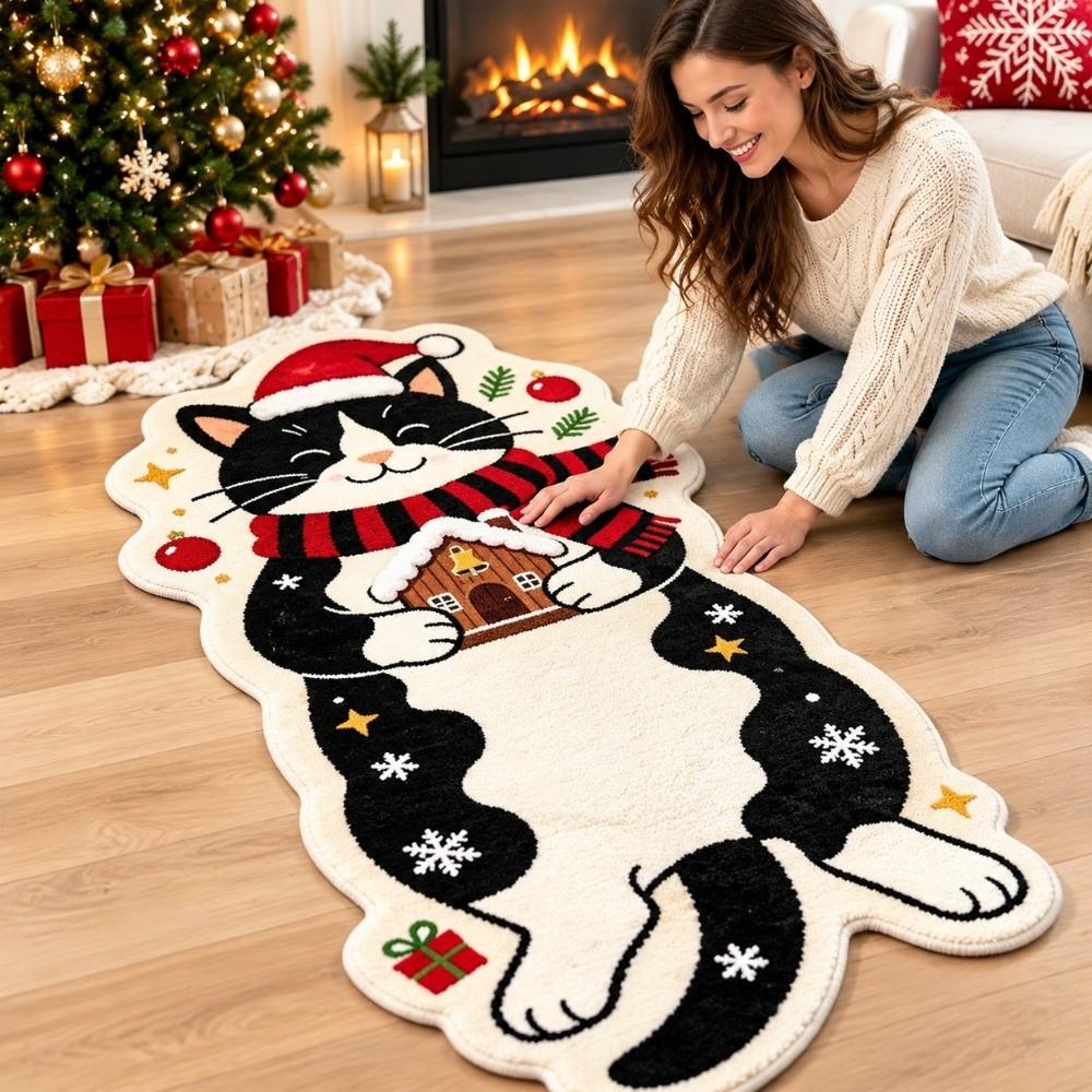 Christmas Theme Pattern Cartoon Doormat Carpet Soft Plush Faux Cashmere Rug Bedroom