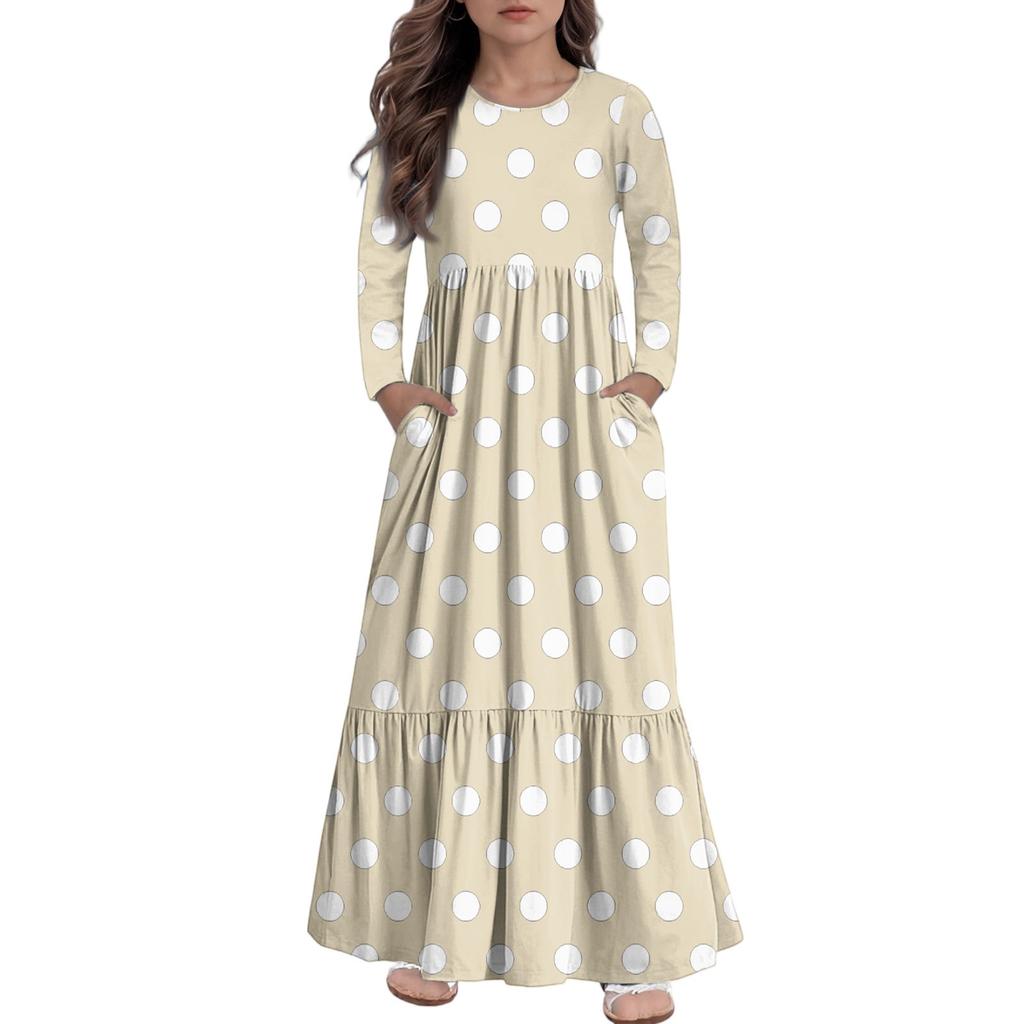 Girls' Maxi Dress Casual Holiday Dresses - Long Sleeve Dress With Pockets For 4-14Y