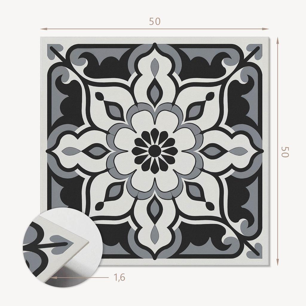Naklejane Kafelki Z Grafiką Do Przedpokoju Winylowe Kwiatowy Wzór Z Ornamentami 4X50X50 Cm
