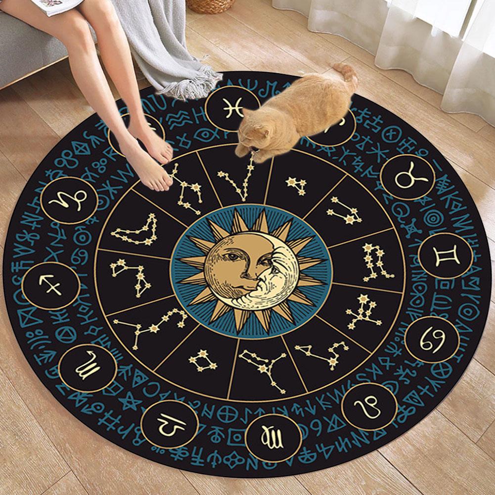 Mystic Constellation Tarot Round Carpet Non-Slip Zodiac Constellation Sign Rug Soft Washable Entryway Dinning Room Decoration