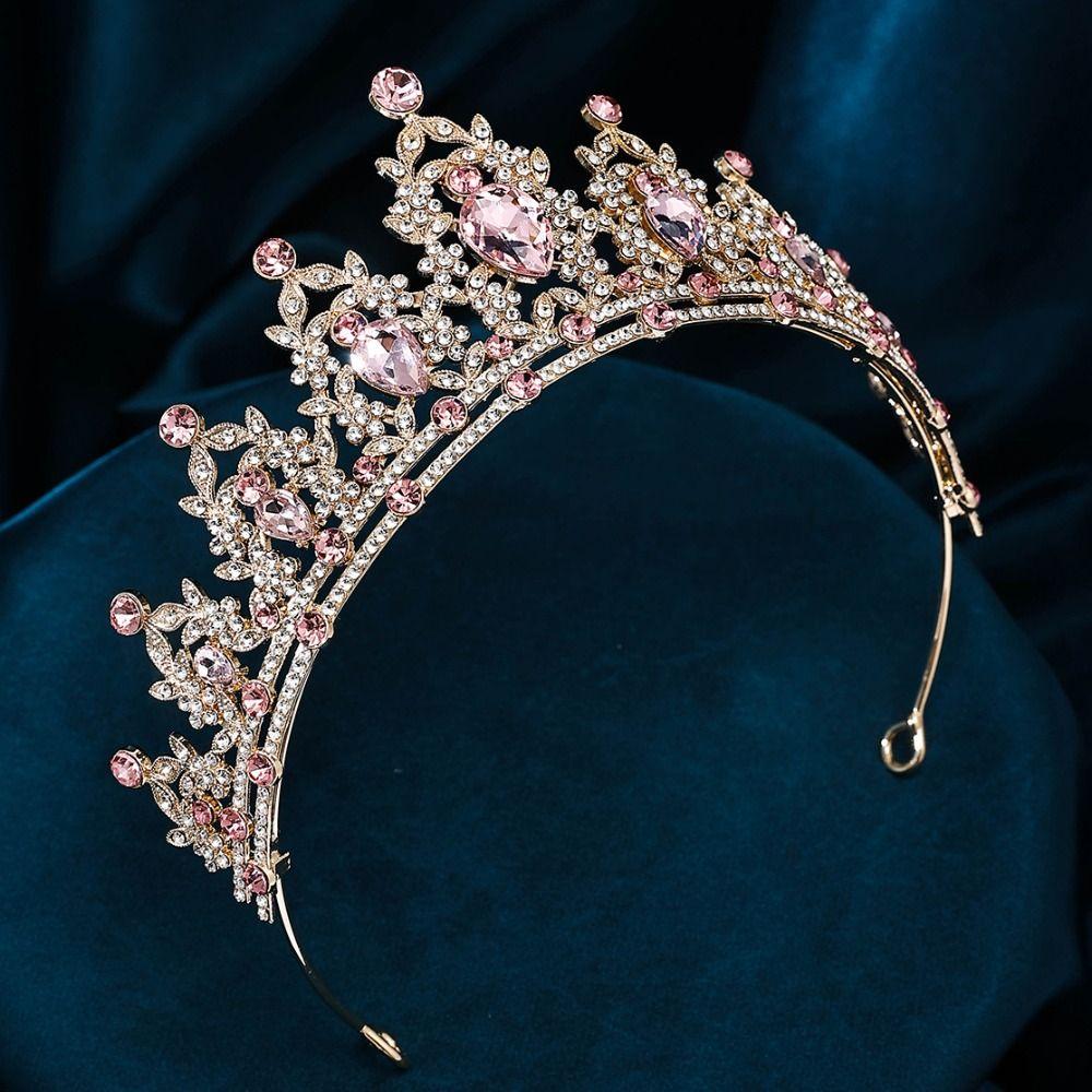 Rose Pink Blue Purple Crystal Tiaras Bride Wedding Rhinestone Crowns for  Women Party Hair Accessories Diadem Headdress