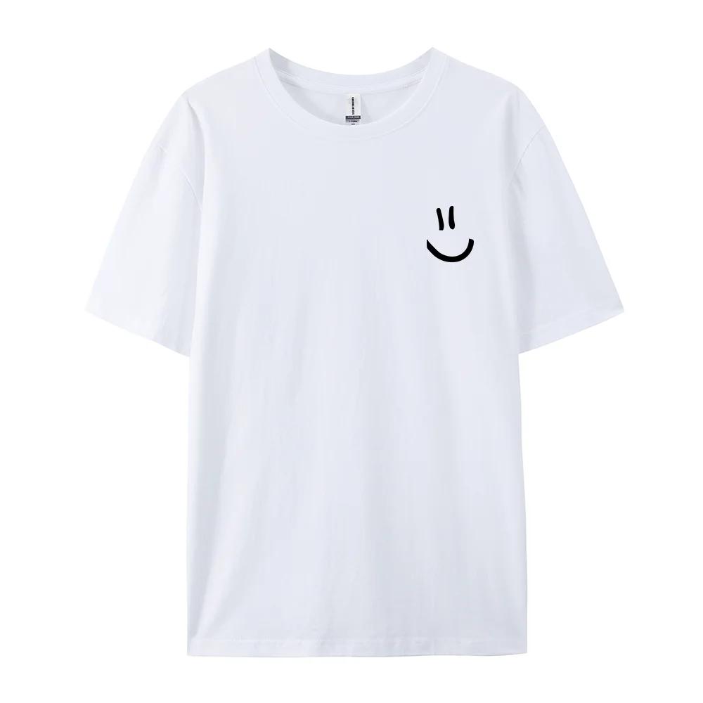 Minimalist Smile Face Style Graphic Print Tops Men Hip Hop Tee Clothes T Shirt Summer Breathable TShirt Street Cotton Tshirt