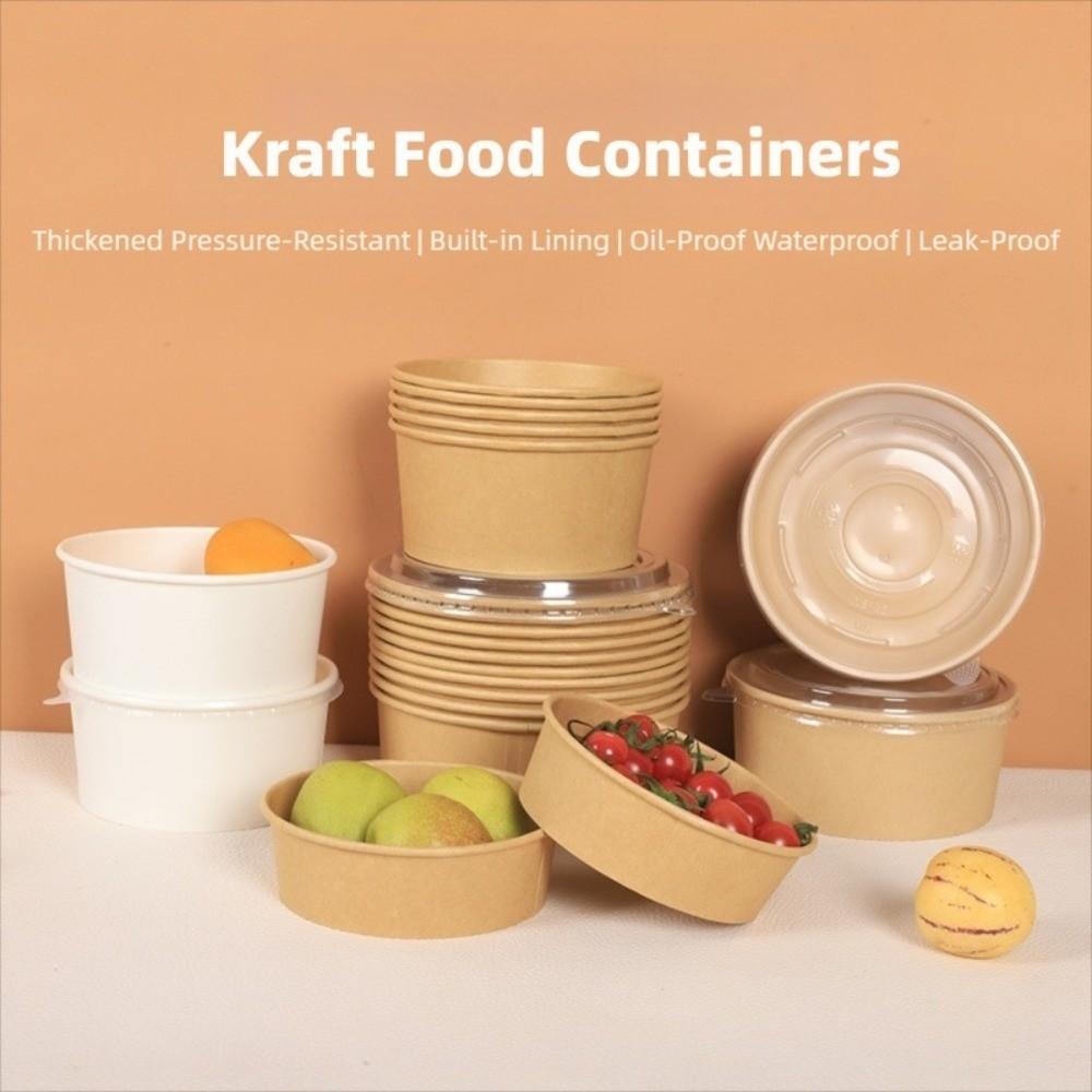 50pcs Disposable Kraft Salad Bowl 500/750ml Disposable Food Container  Food Packaging