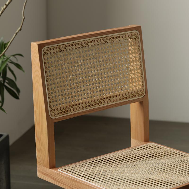 Nordic Retro Birch Dining Chair Designer Studio Rattan Solid Wood Back Chair Without Armrest Coffee Chair Natural Plant Wisteria