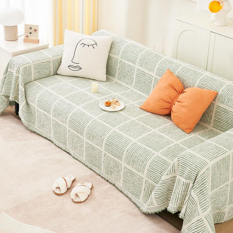 

Nordic Green Sofa Towel Chenille Square One-Piece Slipcover Non-Slip Universal Sofa Cover for All Seasons 180*130
