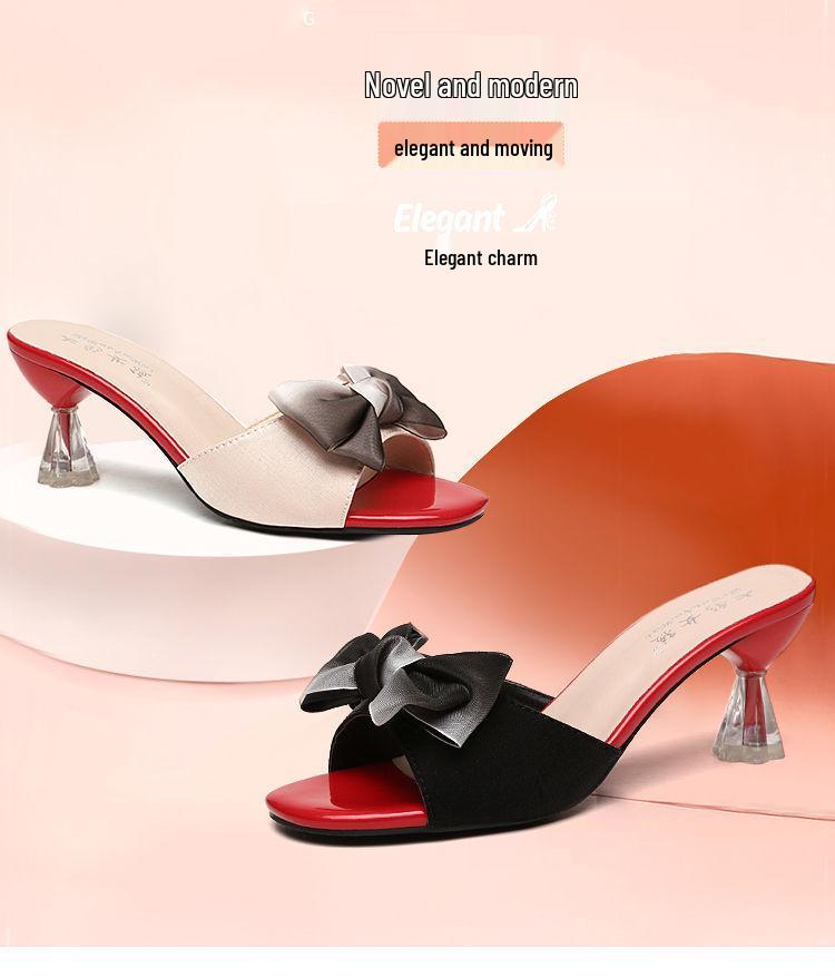 Summer Stiletto Peep Toe Bow Crystal Heel Comfortable Korean Style Women's Shoes