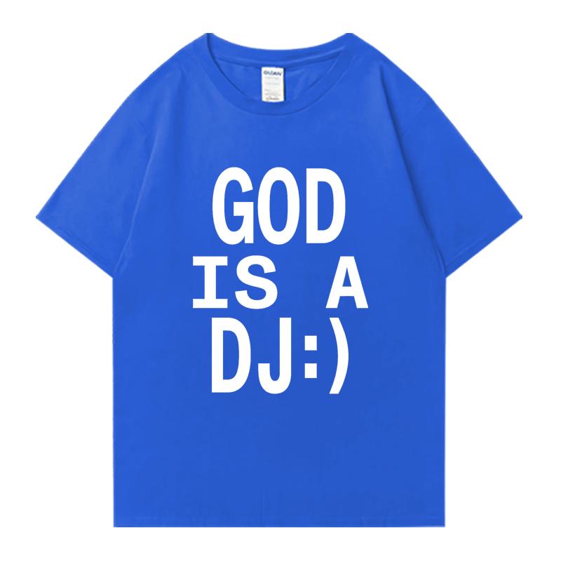 God Is A DJ Print Sommer Oversized T-Shirt Rundhals Herren Damen Kurzarm 100% Baumwolle T-Shirts Rundhals Oversized Unisex Oberteile