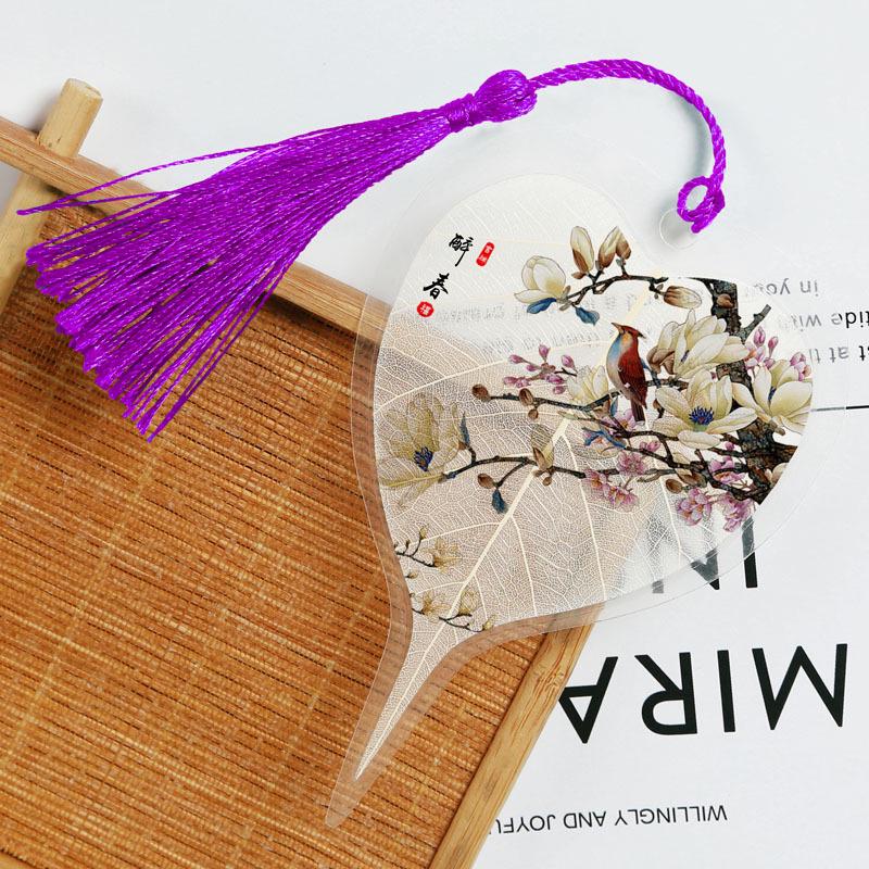 Chinese Bodhi Leaf Vein Bookmark: Flower & Bird Series - Creative DIY Ancient Style Gift for Students & Others