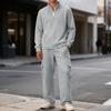 Men's Classic Casual Outdoor Activewear Set | Fleece Solid Color Quarter-Zip Stand-Collar Hoodie & Elastic-Waist Cargo Pants 2-Piece Outfit