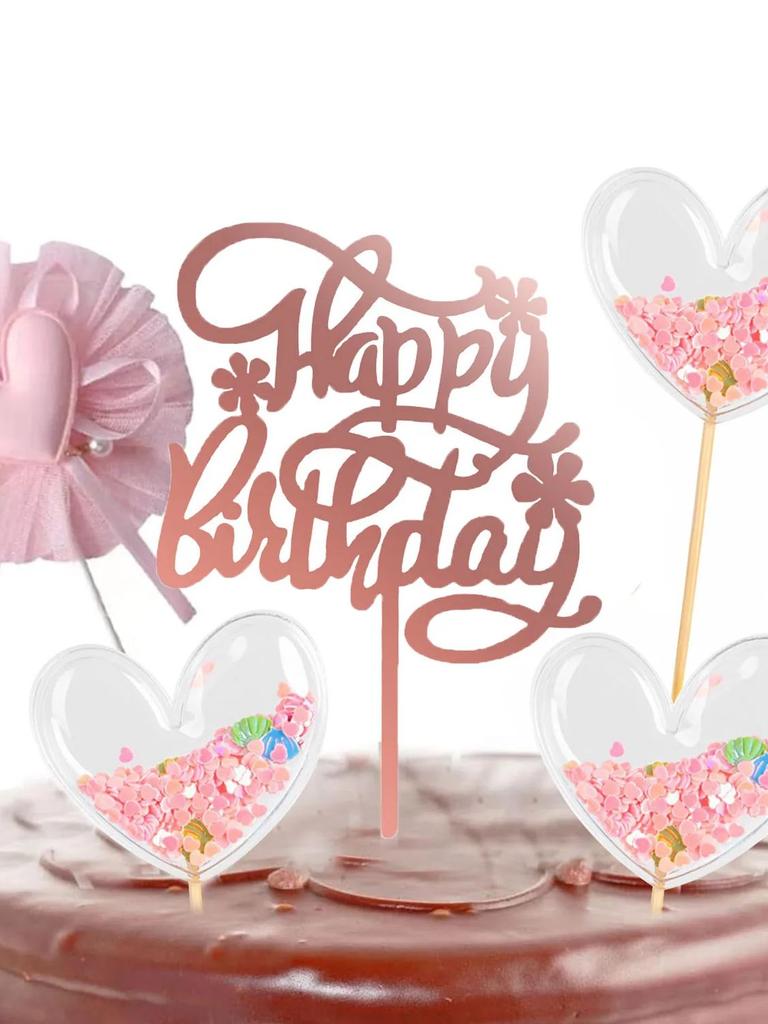 Różowy Serduszko Stopper na Tort Urodzinowy Stopper na Tort Urodzinowy Urocze Serduszka Toppery do Muffinek Różowe Dekoracje Tortowe na Urodziny