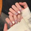 10Pcs Medium French Cat Eye Short Square Press On Nails With Glitter Diamonds Ballet Fake Nails For Manicure