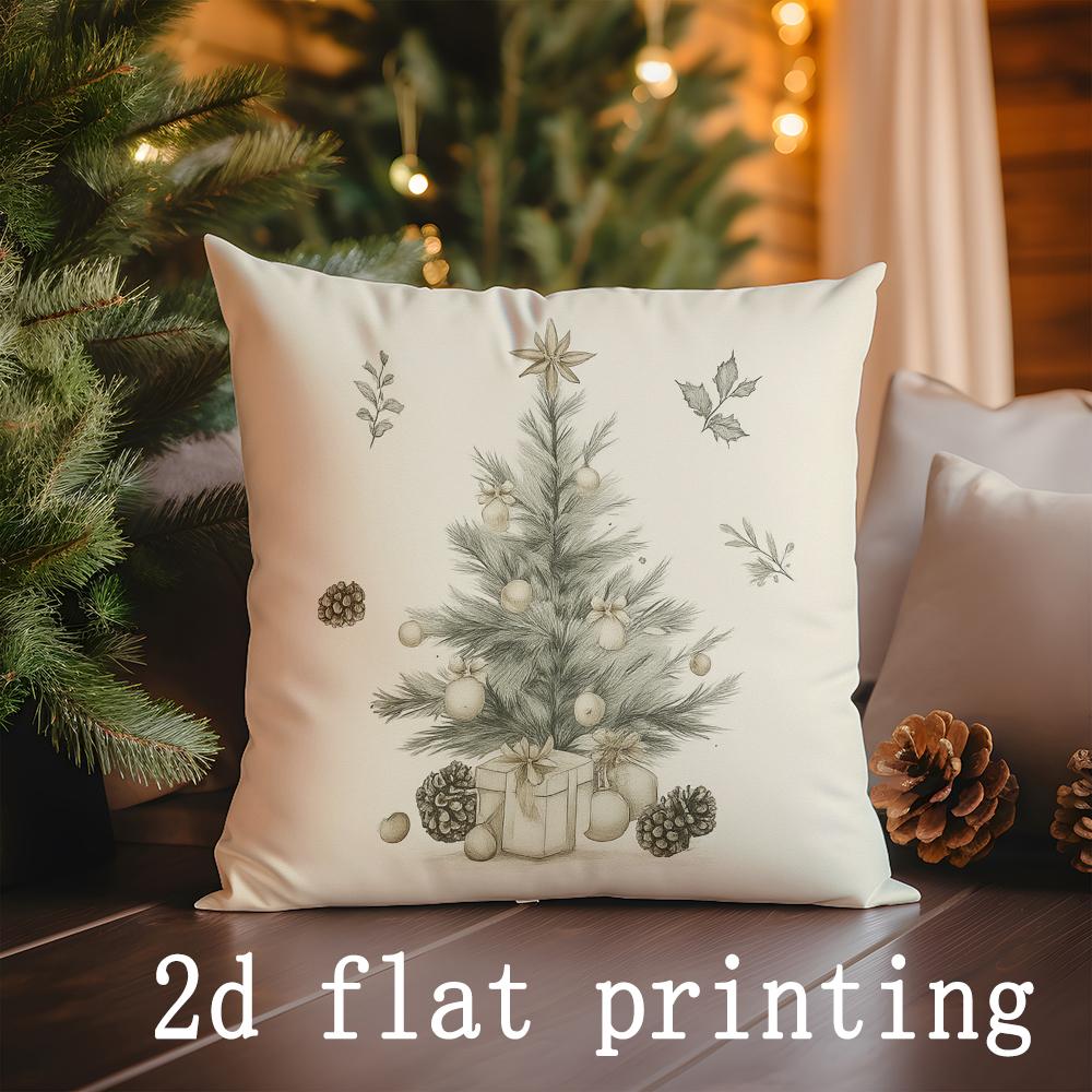 Home Decor Christmas & Winter Themed Pillow Covers Pattern Cushion Cover Suitable For Sofa Bedroom Car Pillow Cover