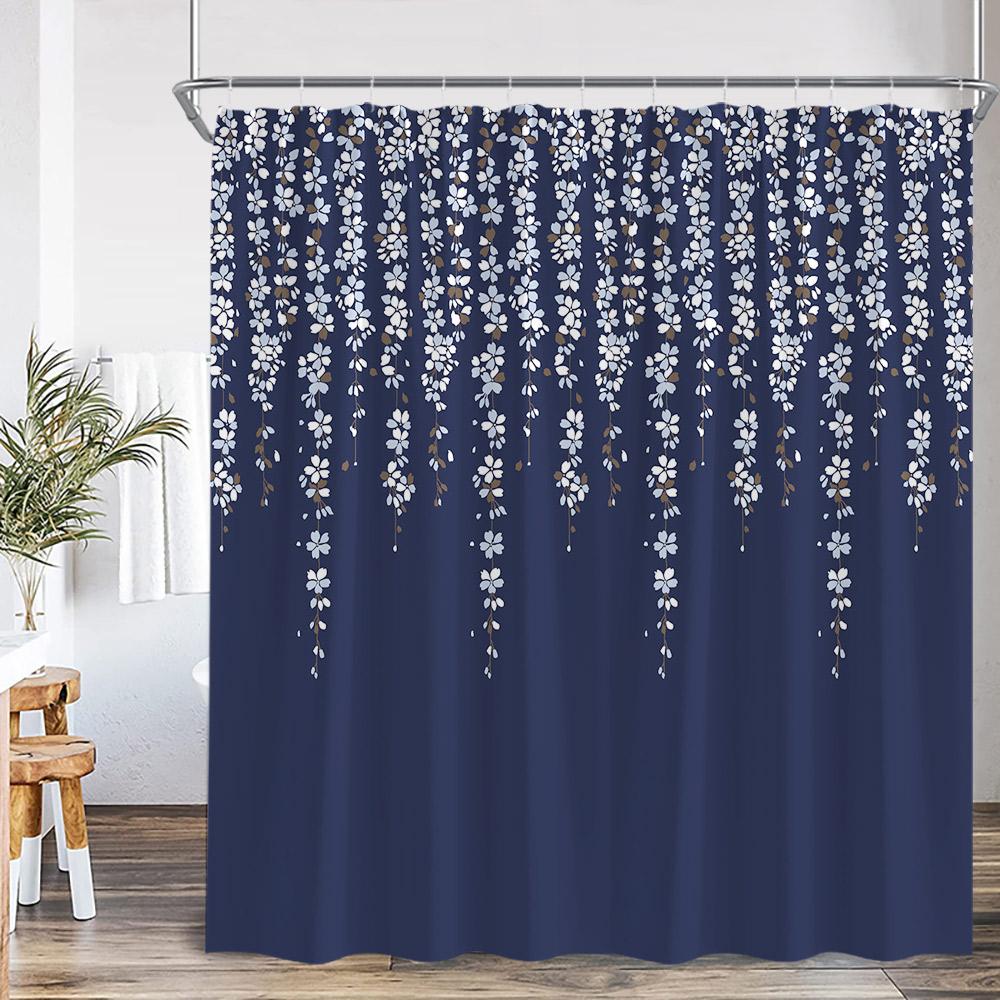 Floral Leaf Shower Curtain Green Leaves Colorful Flower Plant Nordic Bathroom Decor Modern Polyester Bath Curtain With Hook