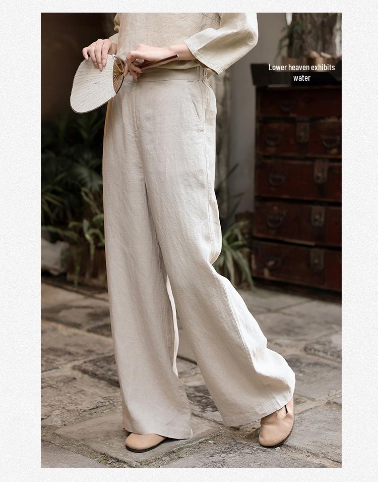 Lu & Andi Women's Spring Han Hemp Wide-Leg Pants - New Chinese Style Slimming Drape Straight Leg Casuals