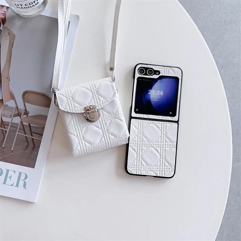 2 in 1 Crossbody Bag Phone Case for Samsung Galaxy Z Flip 7 6 5 4Flip6 Flip5 Flip4 Shoulder Pouch Necklace Strap Leather Cover