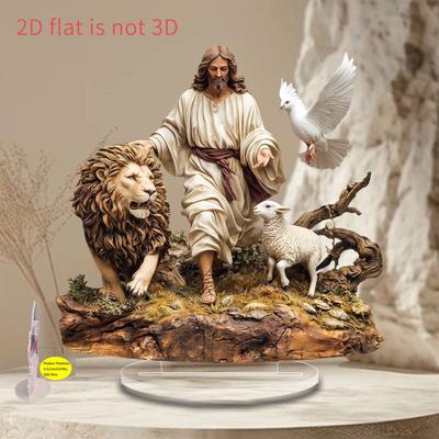 2D Flache Acryl Jesus und Löwe Lamm Statue Dekoration, Innen- und Außendekoration - Keine Batterie/Strom erforderlich, Kostenlose Tagesdekoration,