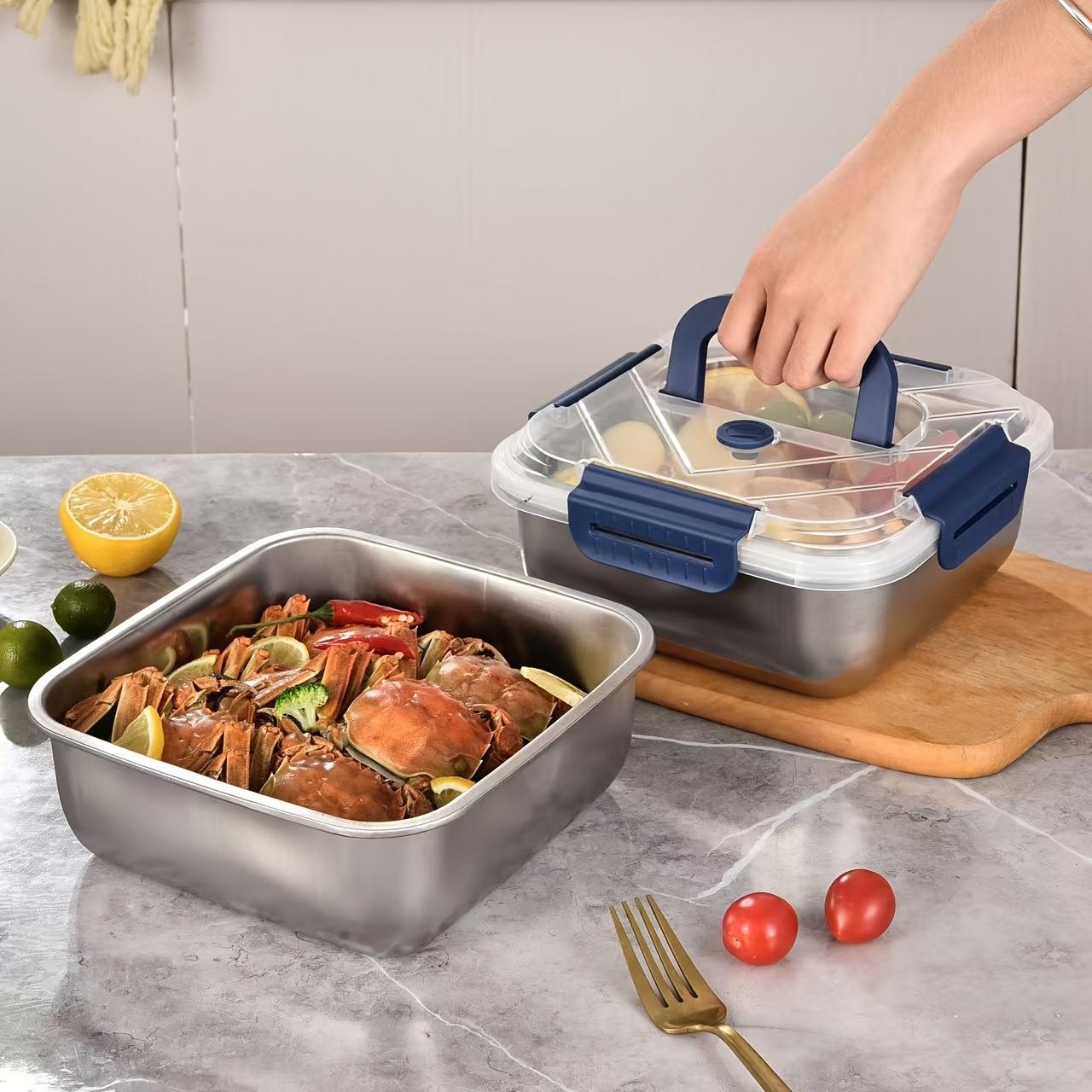 

Герметичный прямоугольный контейнер для хранения в холодильнике с крышкой, контейнер для хранения продуктов из нержавеющей стали, ланч-бокс для кемпинга, бенто-бокс с крышкой, новый