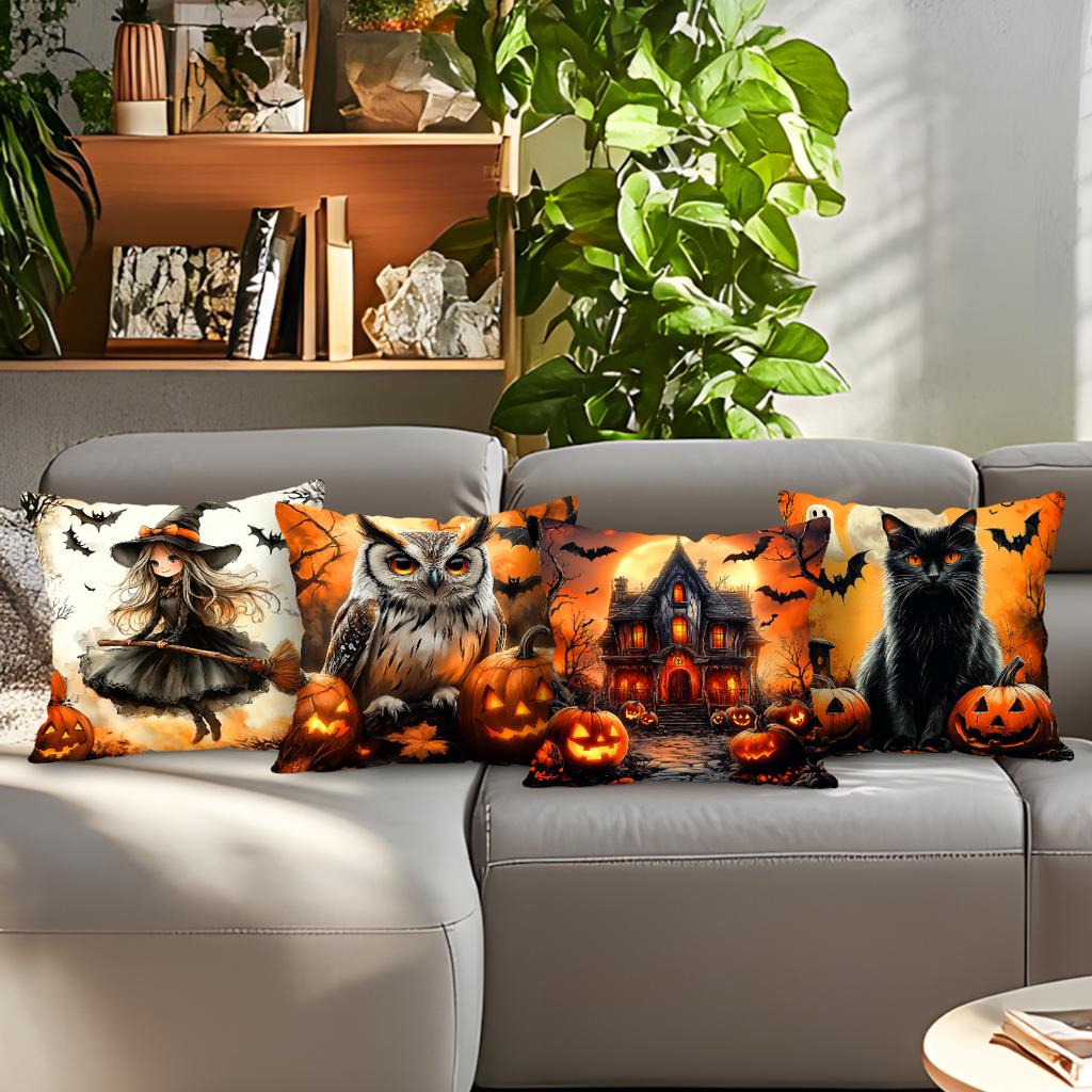 Halloween Pumpkin Black Cat Pillowcase Printed Polyester 45X45Cm Throw Pillowcover Decorative Sofa Cushion Pillowslip Home Decor