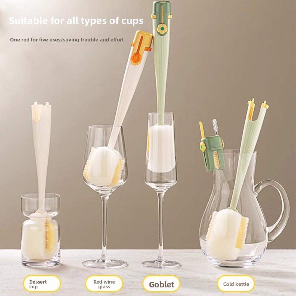 Five-In-One Bottle Cleaning Brush 360 Degrees Cup Lid Brush Multi-purpose Glass Cleaning Brush
