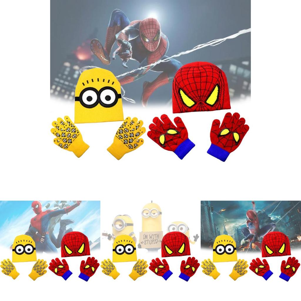 Conjunto Aconchegante de Inverno em Tricô para Crianças, Luvas e Gorro com Forro Quente de Lã para Crianças Pequenas