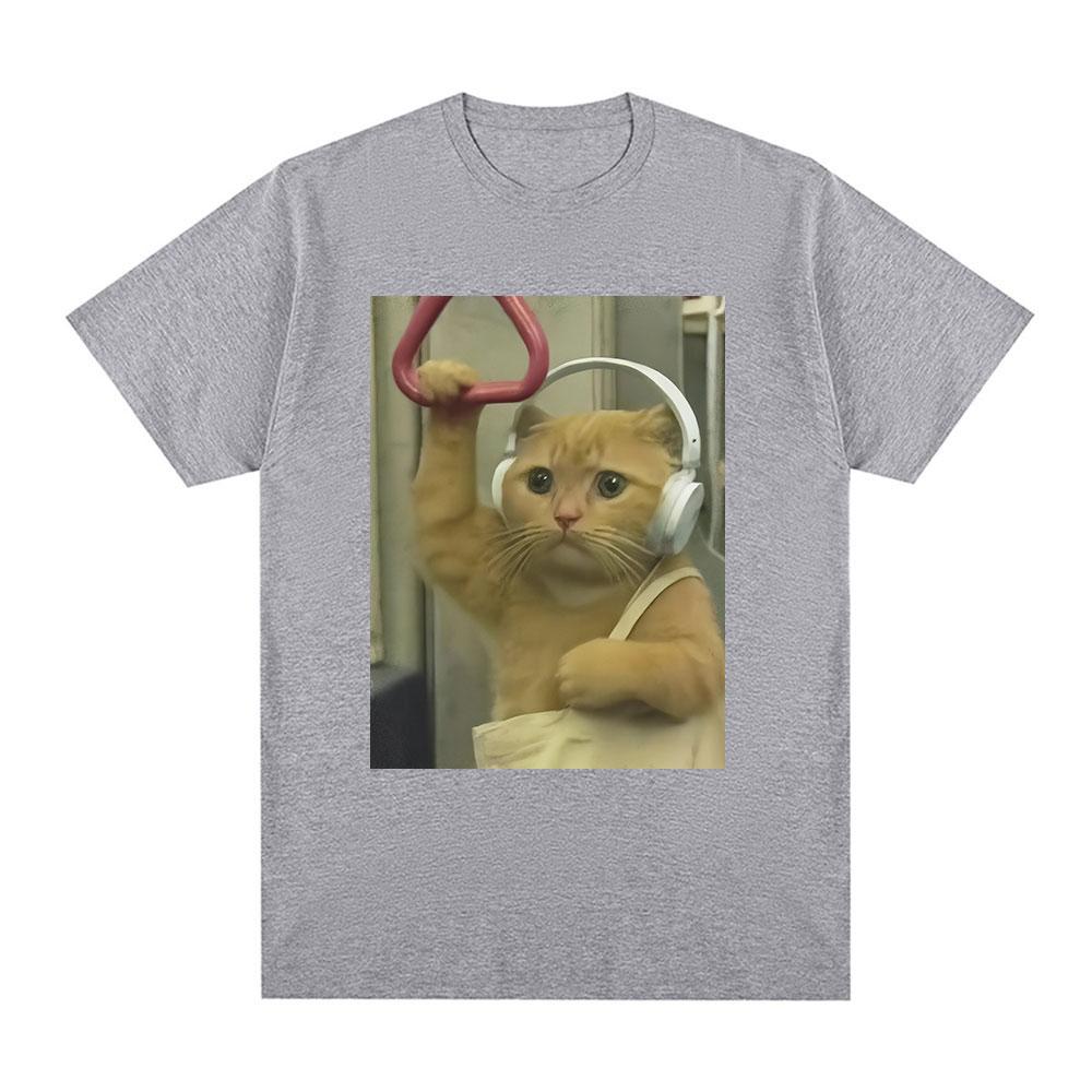 Subway Cat Meme T-shirt Gen Z Joke Stupid Brainrot Cat Lover Gift T-shirts Funny Kitty Cool Cotton Short Sleeve T-Shirts Unisex