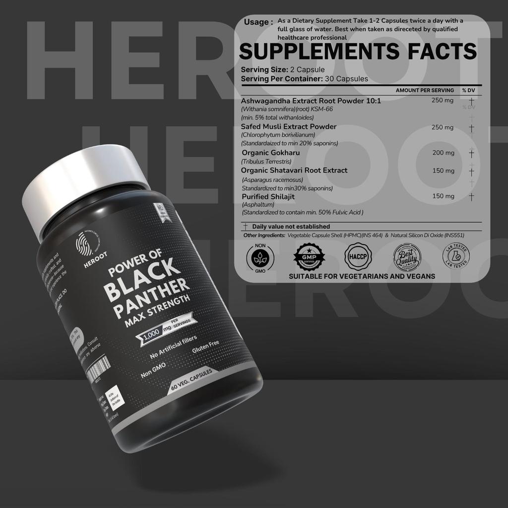 Power of Black Panther Herbal Blend Capsules | Botanical Formula | 60 Capsules