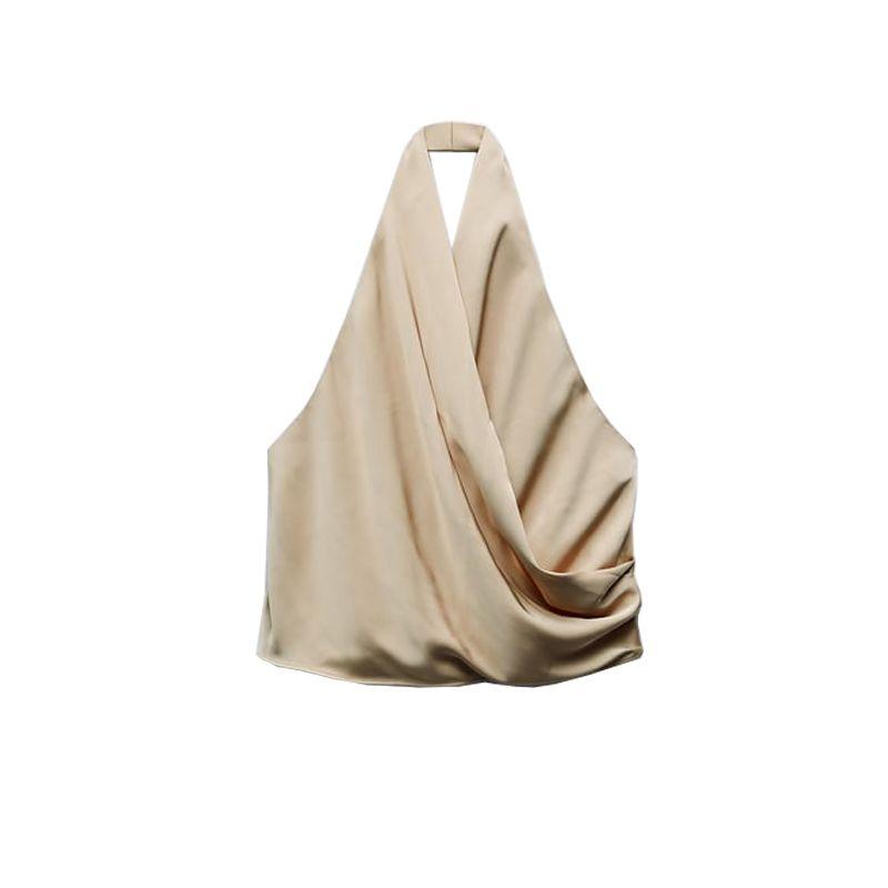 Fall and Winter New Arrival Vest Stylish Niche Style French Socialite Silk Satin Texture Hanging Collar Tops 7969240