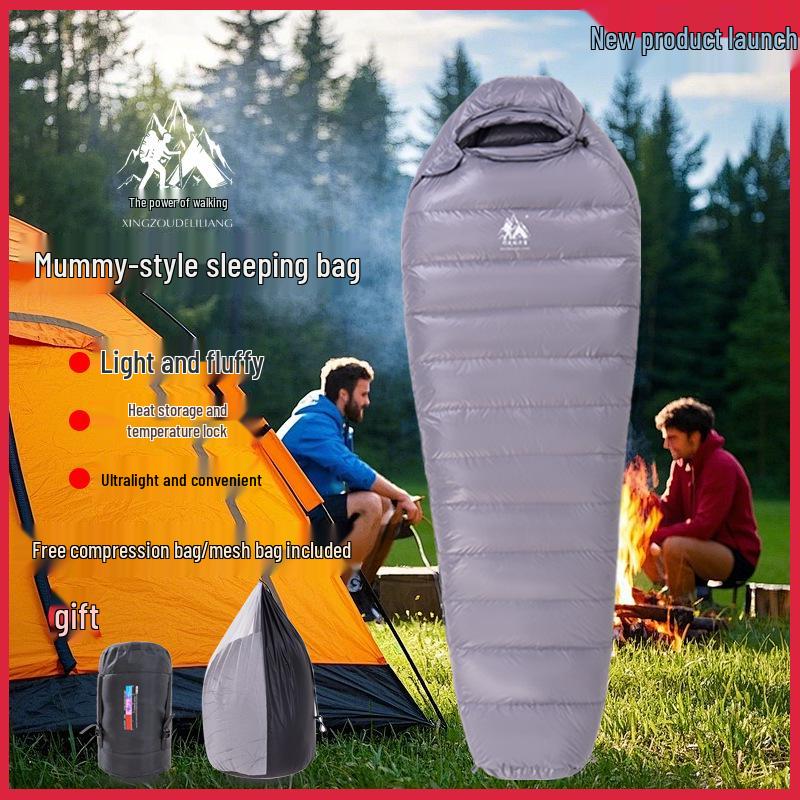 90% Duck Down Mummy Sleeping Bag: Thickened, Portable for Outdoor Camping