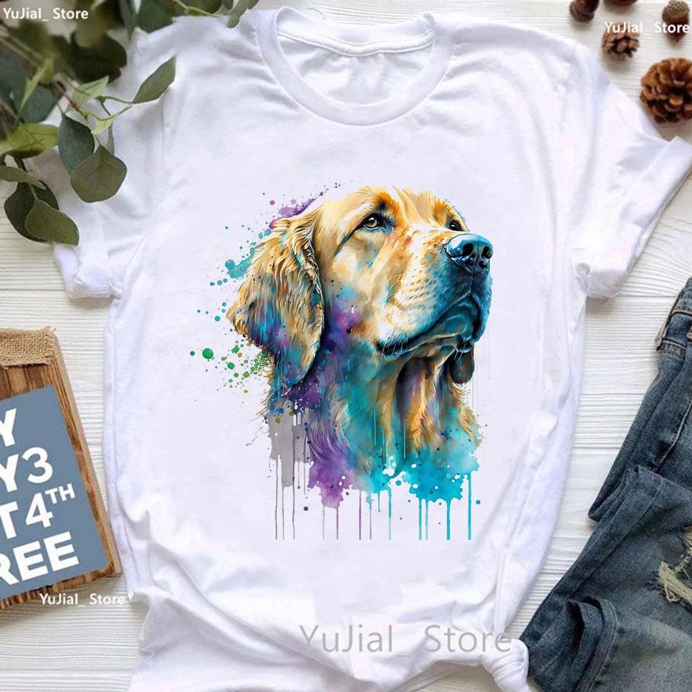 Golden Retriever Hunting Dogs Animal Print T Shirt For Girls Australian Shepherd Dog With Flower Tshirt Unisex Harajuku Shirt