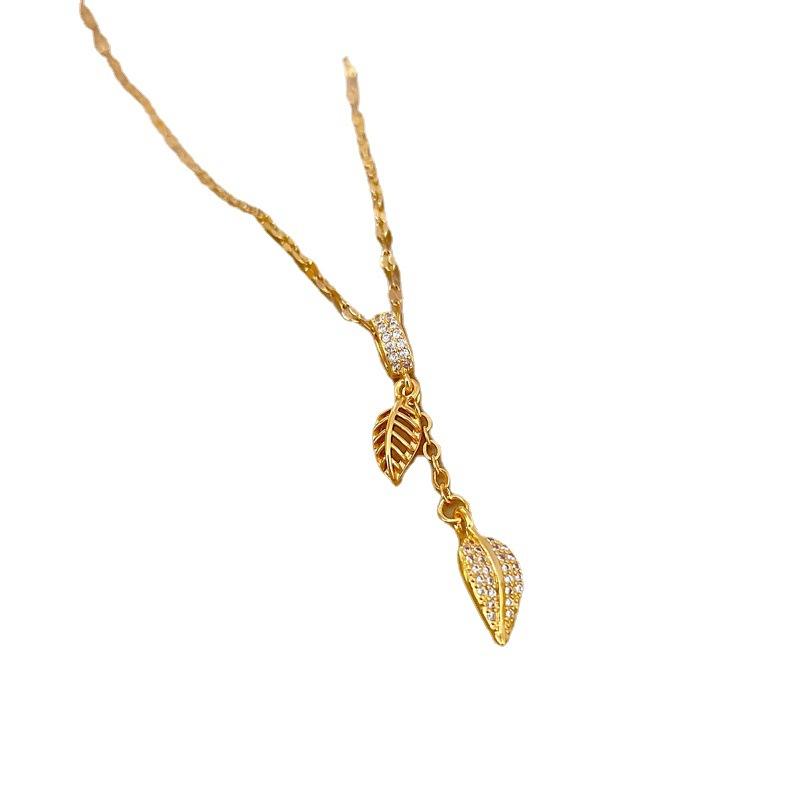 Fringed Leaves Light Luxury Temperament Zircon Clavicle Chain Small Retro Necklace